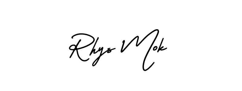 The best way (AmerikaSignatureDemo-Regular) to make a short signature is to pick only two or three words in your name. The name Rhys Mok include a total of six letters. For converting this name. Rhys Mok signature style 3 images and pictures png