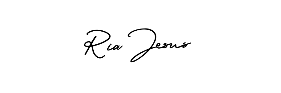 How to make Ria Jesus name signature. Use AmerikaSignatureDemo-Regular style for creating short signs online. This is the latest handwritten sign. Ria Jesus signature style 3 images and pictures png