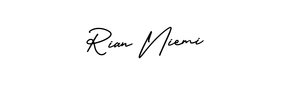 This is the best signature style for the Rian Niemi name. Also you like these signature font (AmerikaSignatureDemo-Regular). Mix name signature. Rian Niemi signature style 3 images and pictures png