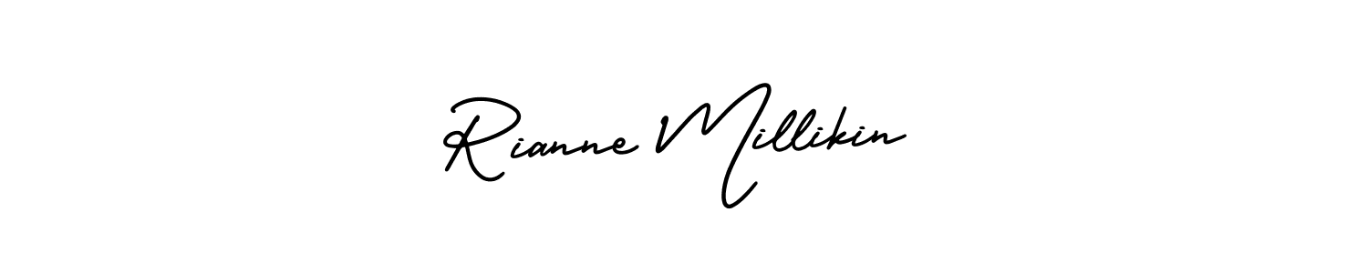 You should practise on your own different ways (AmerikaSignatureDemo-Regular) to write your name (Rianne Millikin) in signature. don't let someone else do it for you. Rianne Millikin signature style 3 images and pictures png