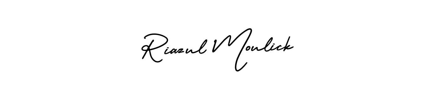 You should practise on your own different ways (AmerikaSignatureDemo-Regular) to write your name (Riazul Moulick) in signature. don't let someone else do it for you. Riazul Moulick signature style 3 images and pictures png
