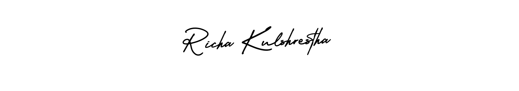 You should practise on your own different ways (AmerikaSignatureDemo-Regular) to write your name (Richa Kulshrestha) in signature. don't let someone else do it for you. Richa Kulshrestha signature style 3 images and pictures png