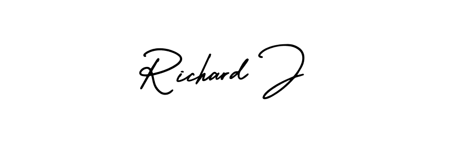 You should practise on your own different ways (AmerikaSignatureDemo-Regular) to write your name (Richard J) in signature. don't let someone else do it for you. Richard J signature style 3 images and pictures png