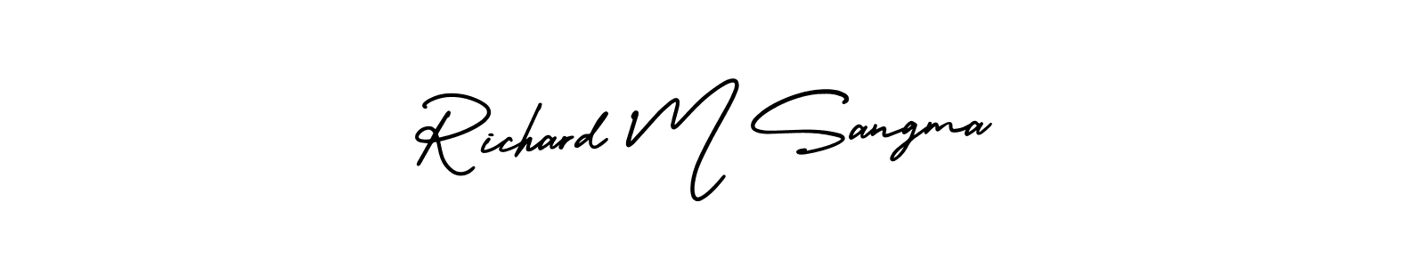 You should practise on your own different ways (AmerikaSignatureDemo-Regular) to write your name (Richard M Sangma) in signature. don't let someone else do it for you. Richard M Sangma signature style 3 images and pictures png