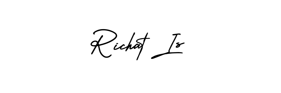 You should practise on your own different ways (AmerikaSignatureDemo-Regular) to write your name (Richat Is) in signature. don't let someone else do it for you. Richat Is signature style 3 images and pictures png