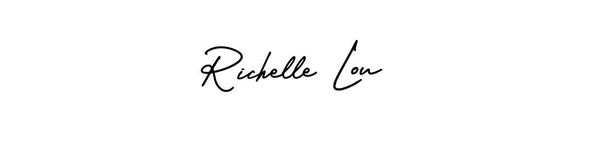 The best way (AmerikaSignatureDemo-Regular) to make a short signature is to pick only two or three words in your name. The name Richelle Lou include a total of six letters. For converting this name. Richelle Lou signature style 3 images and pictures png