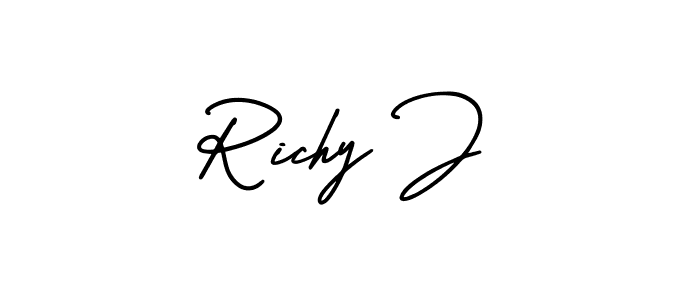 Make a beautiful signature design for name Richy J. With this signature (AmerikaSignatureDemo-Regular) style, you can create a handwritten signature for free. Richy J signature style 3 images and pictures png