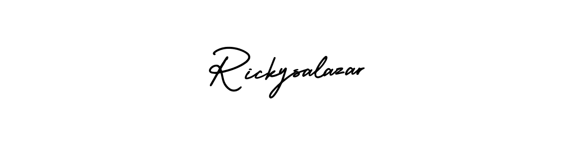 You should practise on your own different ways (AmerikaSignatureDemo-Regular) to write your name (Rickysalazar) in signature. don't let someone else do it for you. Rickysalazar signature style 3 images and pictures png