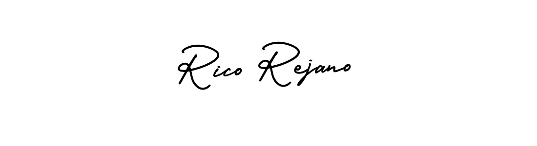 The best way (AmerikaSignatureDemo-Regular) to make a short signature is to pick only two or three words in your name. The name Rico Rejano include a total of six letters. For converting this name. Rico Rejano signature style 3 images and pictures png