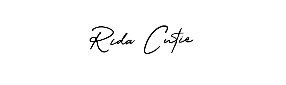 You should practise on your own different ways (AmerikaSignatureDemo-Regular) to write your name (Rida Cutie) in signature. don't let someone else do it for you. Rida Cutie signature style 3 images and pictures png