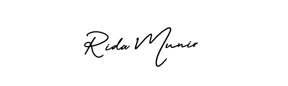 You should practise on your own different ways (AmerikaSignatureDemo-Regular) to write your name (Rida Munir) in signature. don't let someone else do it for you. Rida Munir signature style 3 images and pictures png