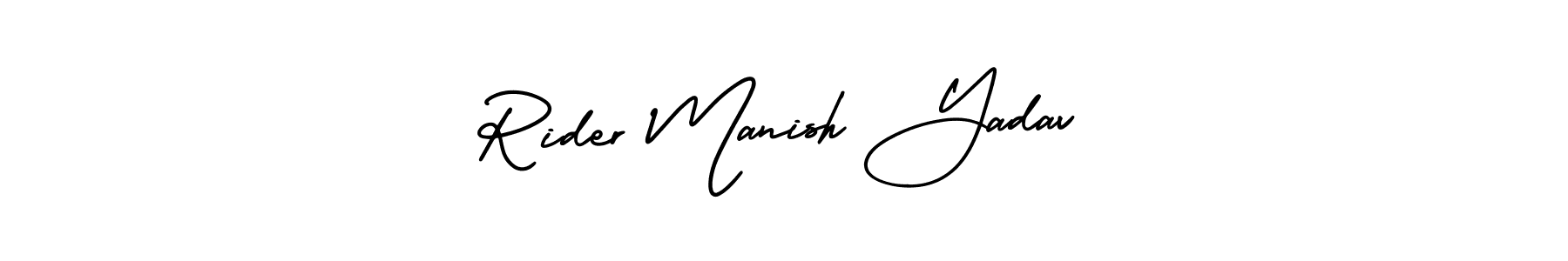 You should practise on your own different ways (AmerikaSignatureDemo-Regular) to write your name (Rider Manish Yadav) in signature. don't let someone else do it for you. Rider Manish Yadav signature style 3 images and pictures png