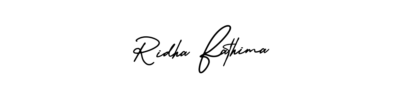 The best way (AmerikaSignatureDemo-Regular) to make a short signature is to pick only two or three words in your name. The name Ridha Fathima include a total of six letters. For converting this name. Ridha Fathima signature style 3 images and pictures png