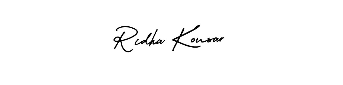 The best way (AmerikaSignatureDemo-Regular) to make a short signature is to pick only two or three words in your name. The name Ridha Kousar include a total of six letters. For converting this name. Ridha Kousar signature style 3 images and pictures png