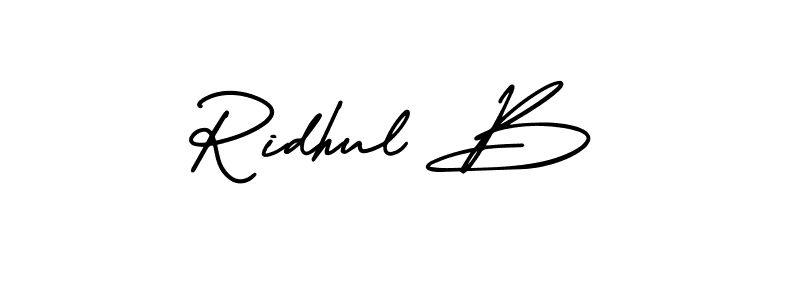 Use a signature maker to create a handwritten signature online. With this signature software, you can design (AmerikaSignatureDemo-Regular) your own signature for name Ridhul B. Ridhul B signature style 3 images and pictures png