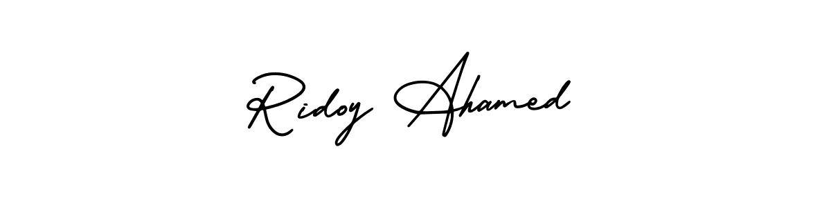 The best way (AmerikaSignatureDemo-Regular) to make a short signature is to pick only two or three words in your name. The name Ridoy Ahamed include a total of six letters. For converting this name. Ridoy Ahamed signature style 3 images and pictures png