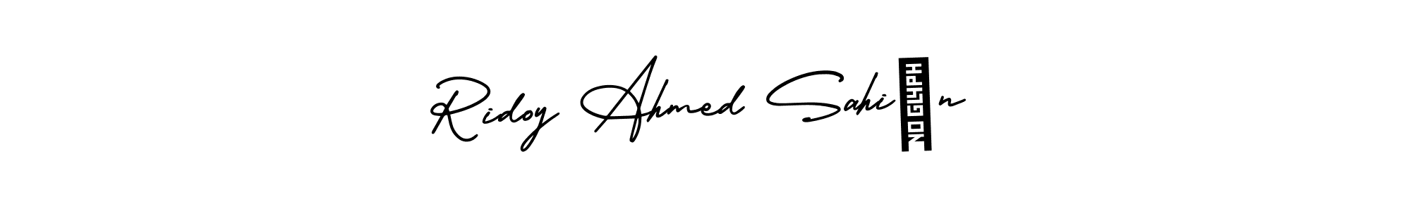 The best way (AmerikaSignatureDemo-Regular) to make a short signature is to pick only two or three words in your name. The name Ridoy Ahmed Sahi♥n include a total of six letters. For converting this name. Ridoy Ahmed Sahi♥n signature style 3 images and pictures png