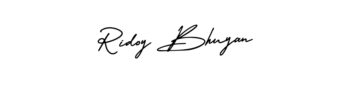 The best way (AmerikaSignatureDemo-Regular) to make a short signature is to pick only two or three words in your name. The name Ridoy Bhuyan include a total of six letters. For converting this name. Ridoy Bhuyan signature style 3 images and pictures png