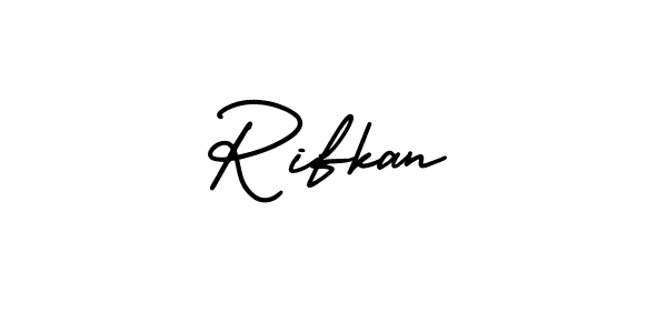 How to make Rifkan name signature. Use AmerikaSignatureDemo-Regular style for creating short signs online. This is the latest handwritten sign. Rifkan signature style 3 images and pictures png