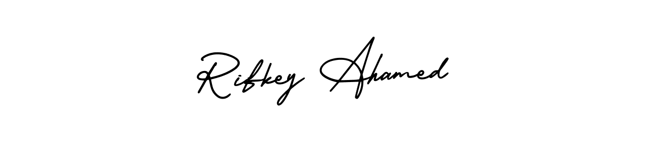 It looks lik you need a new signature style for name Rifkey Ahamed. Design unique handwritten (AmerikaSignatureDemo-Regular) signature with our free signature maker in just a few clicks. Rifkey Ahamed signature style 3 images and pictures png