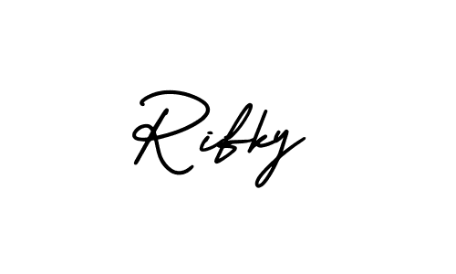 How to make Rifky name signature. Use AmerikaSignatureDemo-Regular style for creating short signs online. This is the latest handwritten sign. Rifky signature style 3 images and pictures png