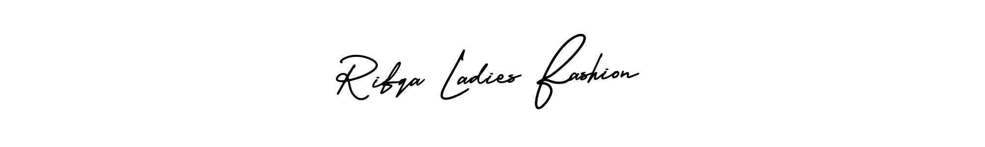 The best way (AmerikaSignatureDemo-Regular) to make a short signature is to pick only two or three words in your name. The name Rifqa Ladies Fashion include a total of six letters. For converting this name. Rifqa Ladies Fashion signature style 3 images and pictures png