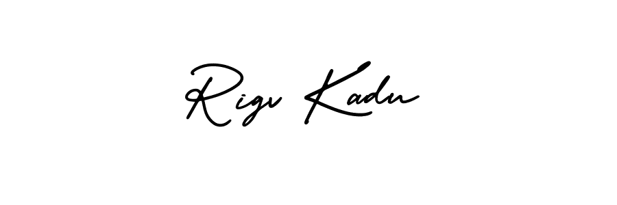 You should practise on your own different ways (AmerikaSignatureDemo-Regular) to write your name (Rigv Kadu) in signature. don't let someone else do it for you. Rigv Kadu signature style 3 images and pictures png