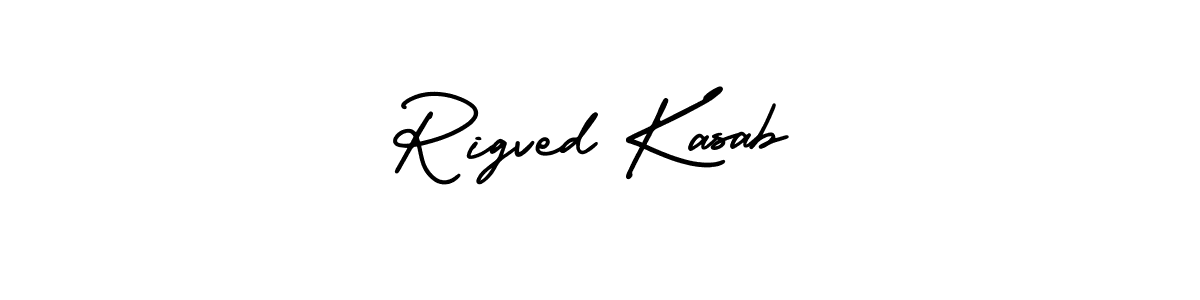 You should practise on your own different ways (AmerikaSignatureDemo-Regular) to write your name (Rigved Kasab) in signature. don't let someone else do it for you. Rigved Kasab signature style 3 images and pictures png