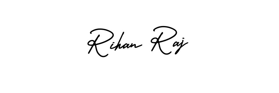 You should practise on your own different ways (AmerikaSignatureDemo-Regular) to write your name (Rihan Raj) in signature. don't let someone else do it for you. Rihan Raj signature style 3 images and pictures png