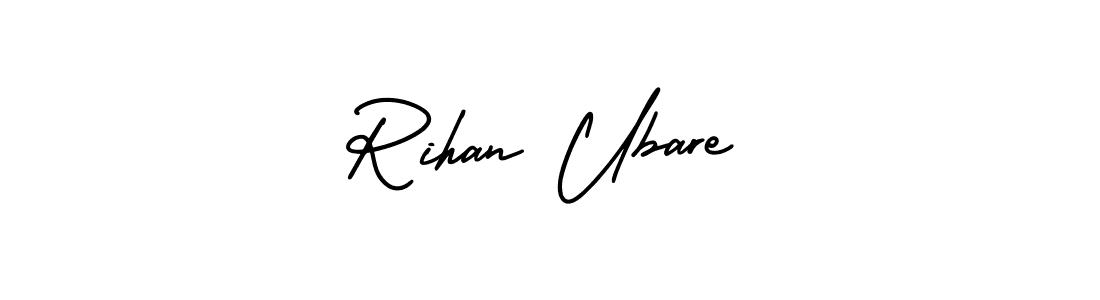 The best way (AmerikaSignatureDemo-Regular) to make a short signature is to pick only two or three words in your name. The name Rihan Ubare include a total of six letters. For converting this name. Rihan Ubare signature style 3 images and pictures png