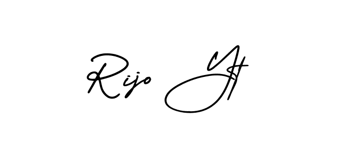 The best way (AmerikaSignatureDemo-Regular) to make a short signature is to pick only two or three words in your name. The name Rijo Yt include a total of six letters. For converting this name. Rijo Yt signature style 3 images and pictures png