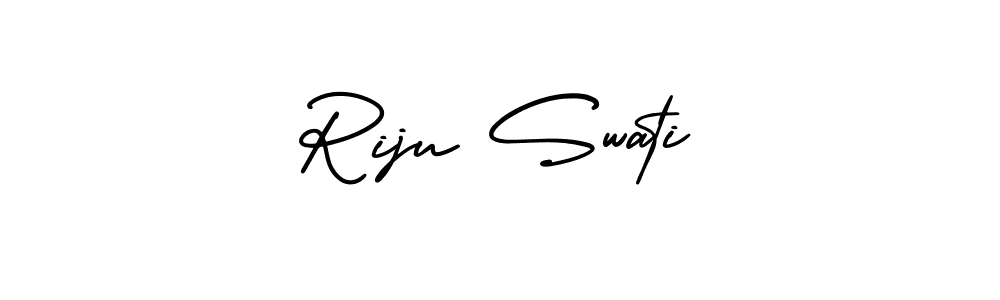 The best way (AmerikaSignatureDemo-Regular) to make a short signature is to pick only two or three words in your name. The name Riju Swati include a total of six letters. For converting this name. Riju Swati signature style 3 images and pictures png