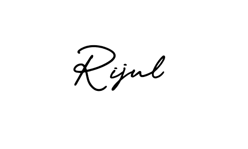 The best way (AmerikaSignatureDemo-Regular) to make a short signature is to pick only two or three words in your name. The name Rijul include a total of six letters. For converting this name. Rijul signature style 3 images and pictures png