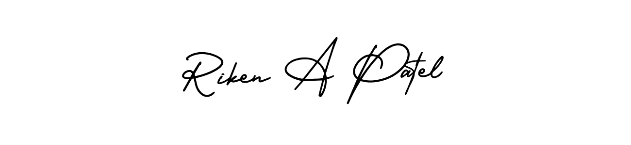 This is the best signature style for the Riken A Patel name. Also you like these signature font (AmerikaSignatureDemo-Regular). Mix name signature. Riken A Patel signature style 3 images and pictures png