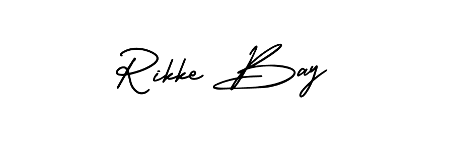 Rikke Bay stylish signature style. Best Handwritten Sign (AmerikaSignatureDemo-Regular) for my name. Handwritten Signature Collection Ideas for my name Rikke Bay. Rikke Bay signature style 3 images and pictures png