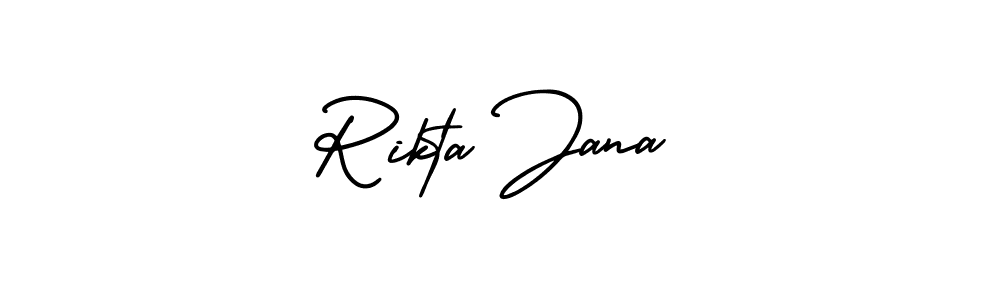 The best way (AmerikaSignatureDemo-Regular) to make a short signature is to pick only two or three words in your name. The name Rikta Jana include a total of six letters. For converting this name. Rikta Jana signature style 3 images and pictures png