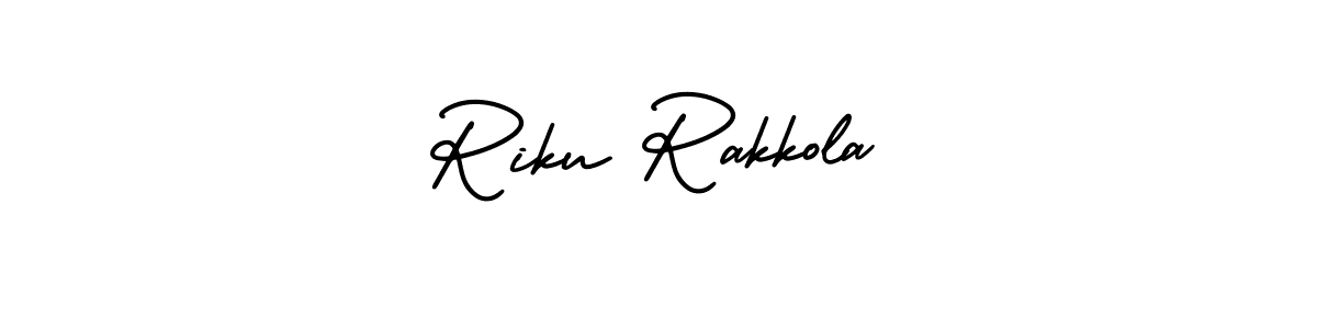 You should practise on your own different ways (AmerikaSignatureDemo-Regular) to write your name (Riku Rakkola) in signature. don't let someone else do it for you. Riku Rakkola signature style 3 images and pictures png