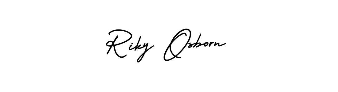 You should practise on your own different ways (AmerikaSignatureDemo-Regular) to write your name (Riky Osborn) in signature. don't let someone else do it for you. Riky Osborn signature style 3 images and pictures png