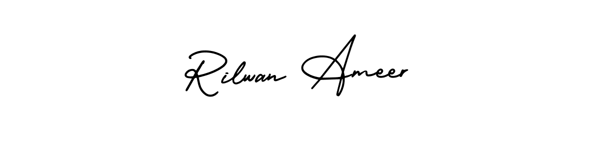 How to make Rilwan Ameer name signature. Use AmerikaSignatureDemo-Regular style for creating short signs online. This is the latest handwritten sign. Rilwan Ameer signature style 3 images and pictures png