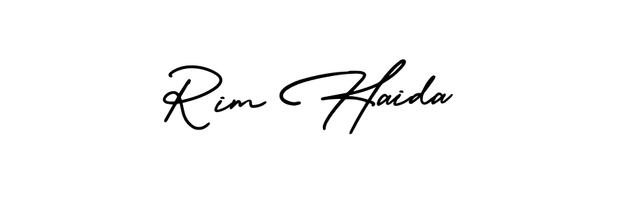 You should practise on your own different ways (AmerikaSignatureDemo-Regular) to write your name (Rim Haida) in signature. don't let someone else do it for you. Rim Haida signature style 3 images and pictures png