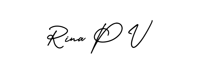 How to make Rina P V name signature. Use AmerikaSignatureDemo-Regular style for creating short signs online. This is the latest handwritten sign. Rina P V signature style 3 images and pictures png