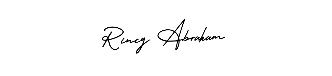 This is the best signature style for the Rincy Abraham name. Also you like these signature font (AmerikaSignatureDemo-Regular). Mix name signature. Rincy Abraham signature style 3 images and pictures png