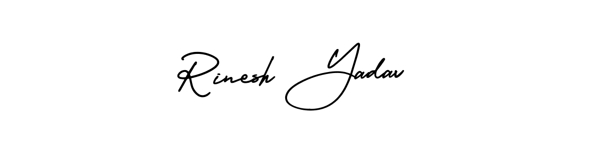 The best way (AmerikaSignatureDemo-Regular) to make a short signature is to pick only two or three words in your name. The name Rinesh Yadav include a total of six letters. For converting this name. Rinesh Yadav signature style 3 images and pictures png