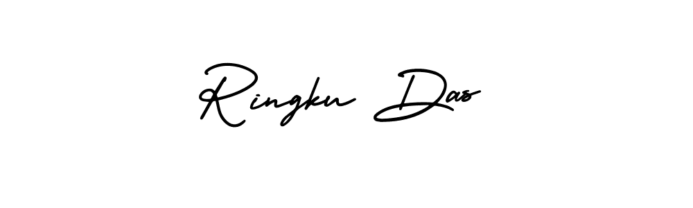 The best way (AmerikaSignatureDemo-Regular) to make a short signature is to pick only two or three words in your name. The name Ringku Das include a total of six letters. For converting this name. Ringku Das signature style 3 images and pictures png