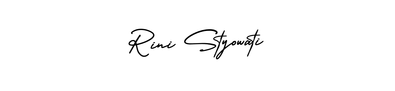How to make Rini Styowati name signature. Use AmerikaSignatureDemo-Regular style for creating short signs online. This is the latest handwritten sign. Rini Styowati signature style 3 images and pictures png