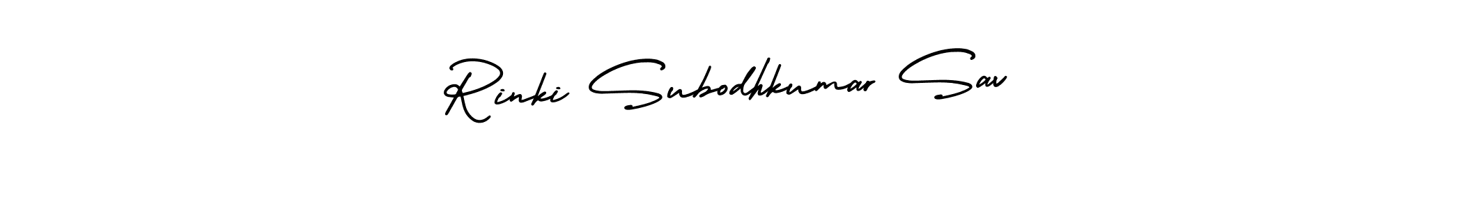 How to make Rinki Subodhkumar Sav name signature. Use AmerikaSignatureDemo-Regular style for creating short signs online. This is the latest handwritten sign. Rinki Subodhkumar Sav signature style 3 images and pictures png