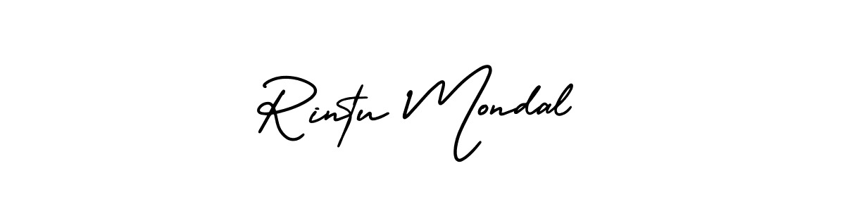 You should practise on your own different ways (AmerikaSignatureDemo-Regular) to write your name (Rintu Mondal) in signature. don't let someone else do it for you. Rintu Mondal signature style 3 images and pictures png