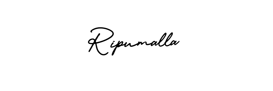 You should practise on your own different ways (AmerikaSignatureDemo-Regular) to write your name (Ripumalla) in signature. don't let someone else do it for you. Ripumalla signature style 3 images and pictures png