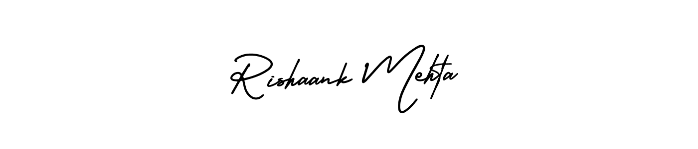 The best way (AmerikaSignatureDemo-Regular) to make a short signature is to pick only two or three words in your name. The name Rishaank Mehta include a total of six letters. For converting this name. Rishaank Mehta signature style 3 images and pictures png