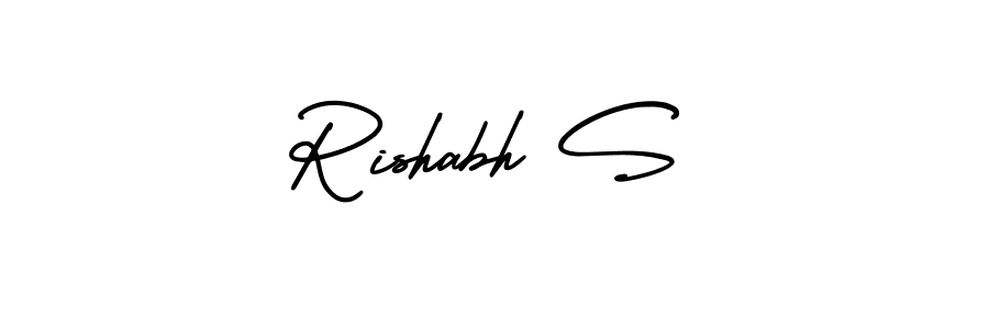 You should practise on your own different ways (AmerikaSignatureDemo-Regular) to write your name (Rishabh S) in signature. don't let someone else do it for you. Rishabh S signature style 3 images and pictures png